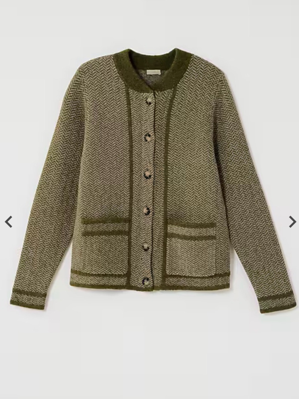 J Jill Cardigan Sweater 2X Green Herringbone Wool Blend Button Front